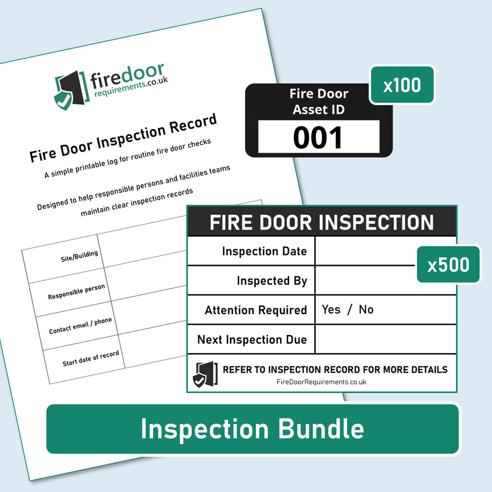 Fire door annual inspection bundle with record book, asset ID labels and write-on inspection labels