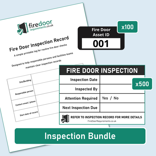 Fire door annual inspection bundle with record book, asset ID labels and write-on inspection labels